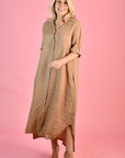 LA SOFIA - Positano Linen Button Dress - Caramel