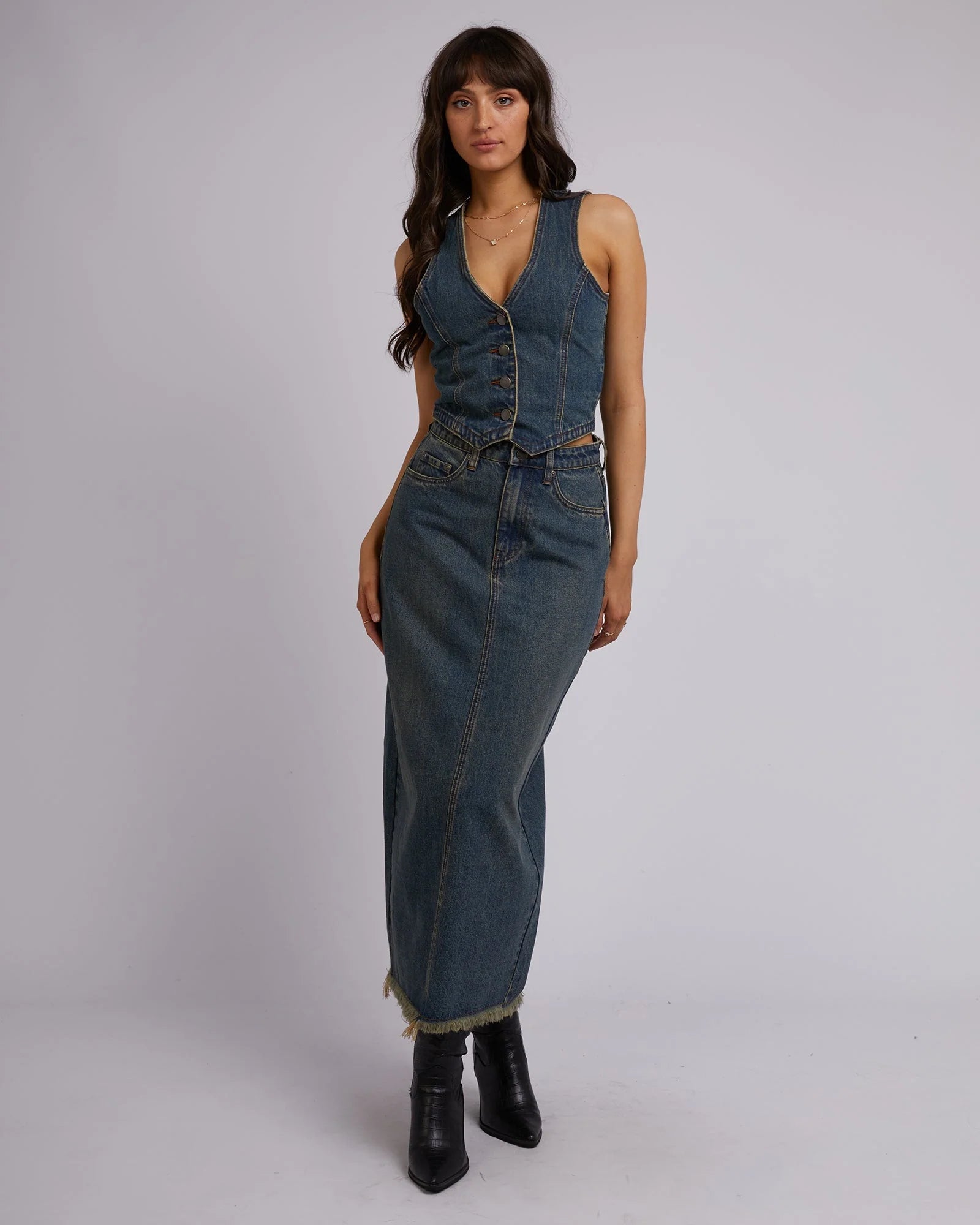 ALL ABOUT EVE- Ray Maxi Skirt.  Dirty Denim