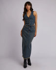 ALL ABOUT EVE- Ray Maxi Skirt.  Dirty Denim