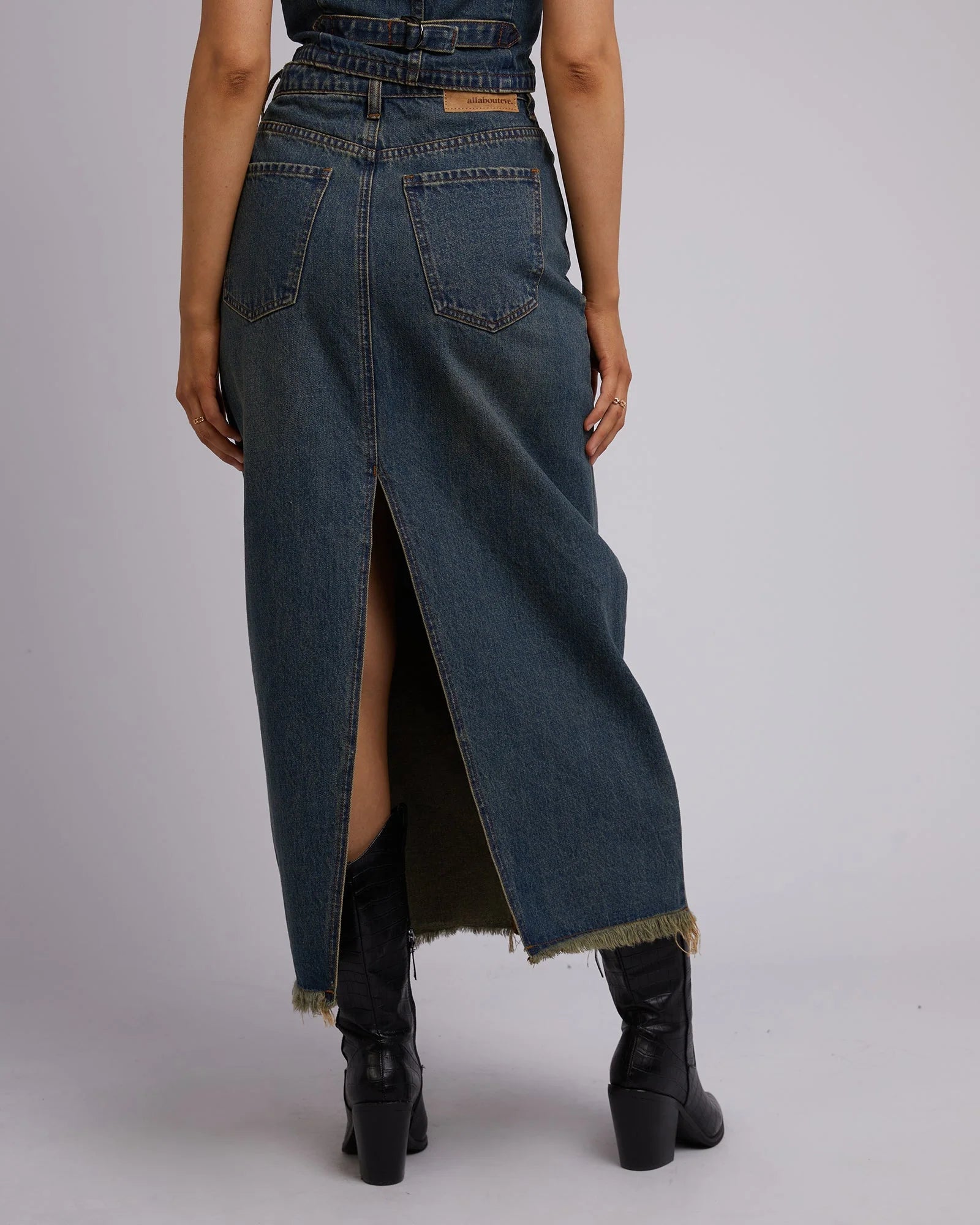 ALL ABOUT EVE- Ray Maxi Skirt.  Dirty Denim