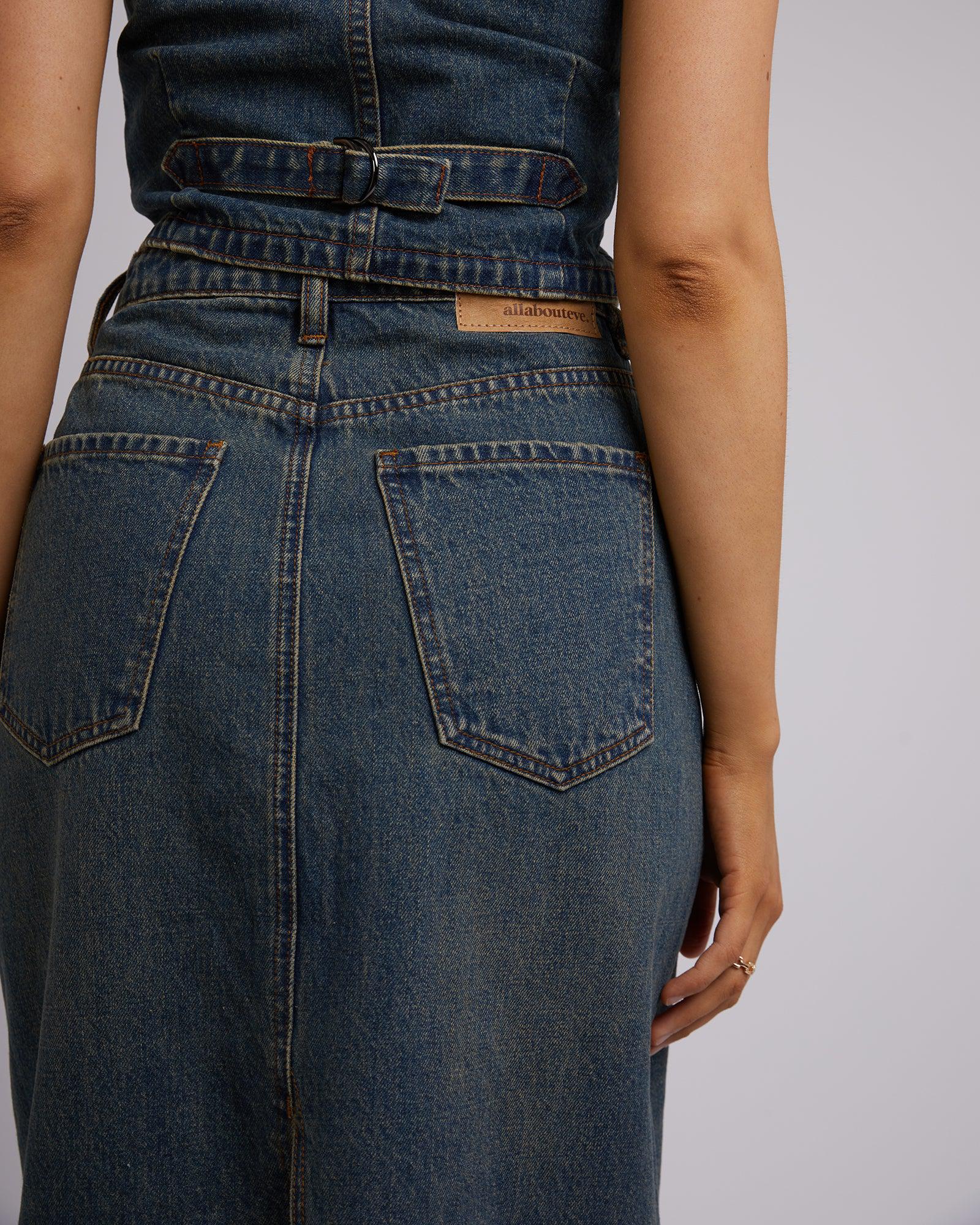 ALL ABOUT EVE- Ray Maxi Skirt.  Dirty Denim