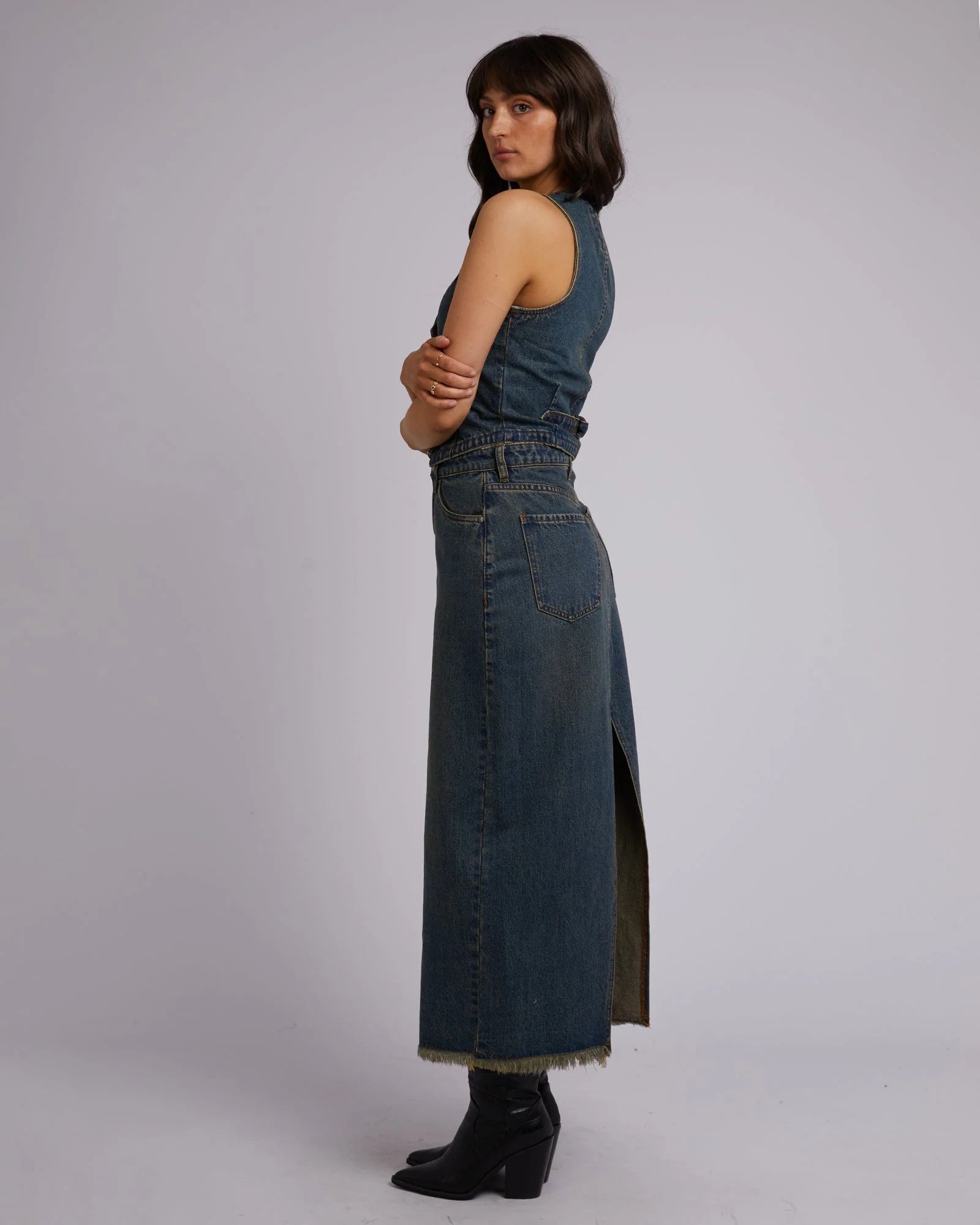 ALL ABOUT EVE- Ray Maxi Skirt.  Dirty Denim