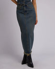 ALL ABOUT EVE- Ray Maxi Skirt.  Dirty Denim
