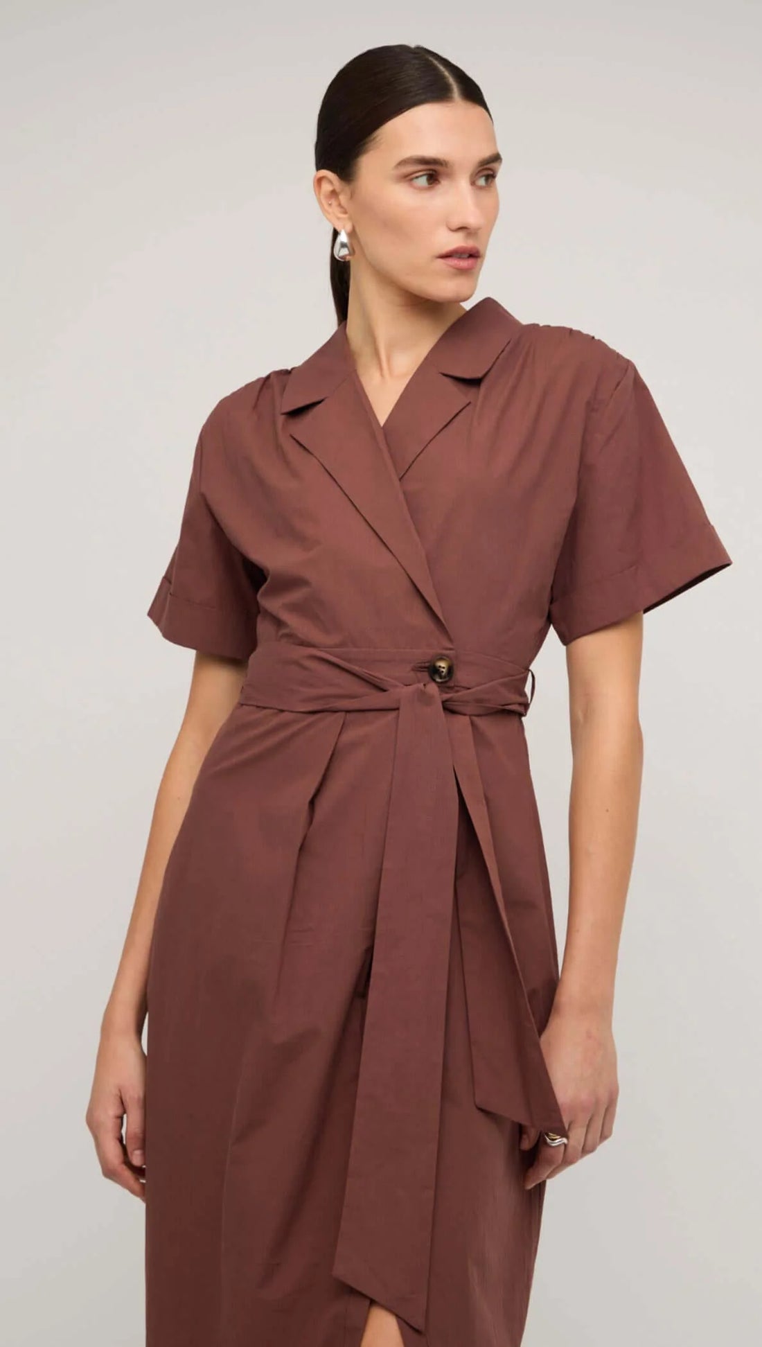 STAPLE THE LABEL - Ishtar Wrap Shirt Dress.   Brown