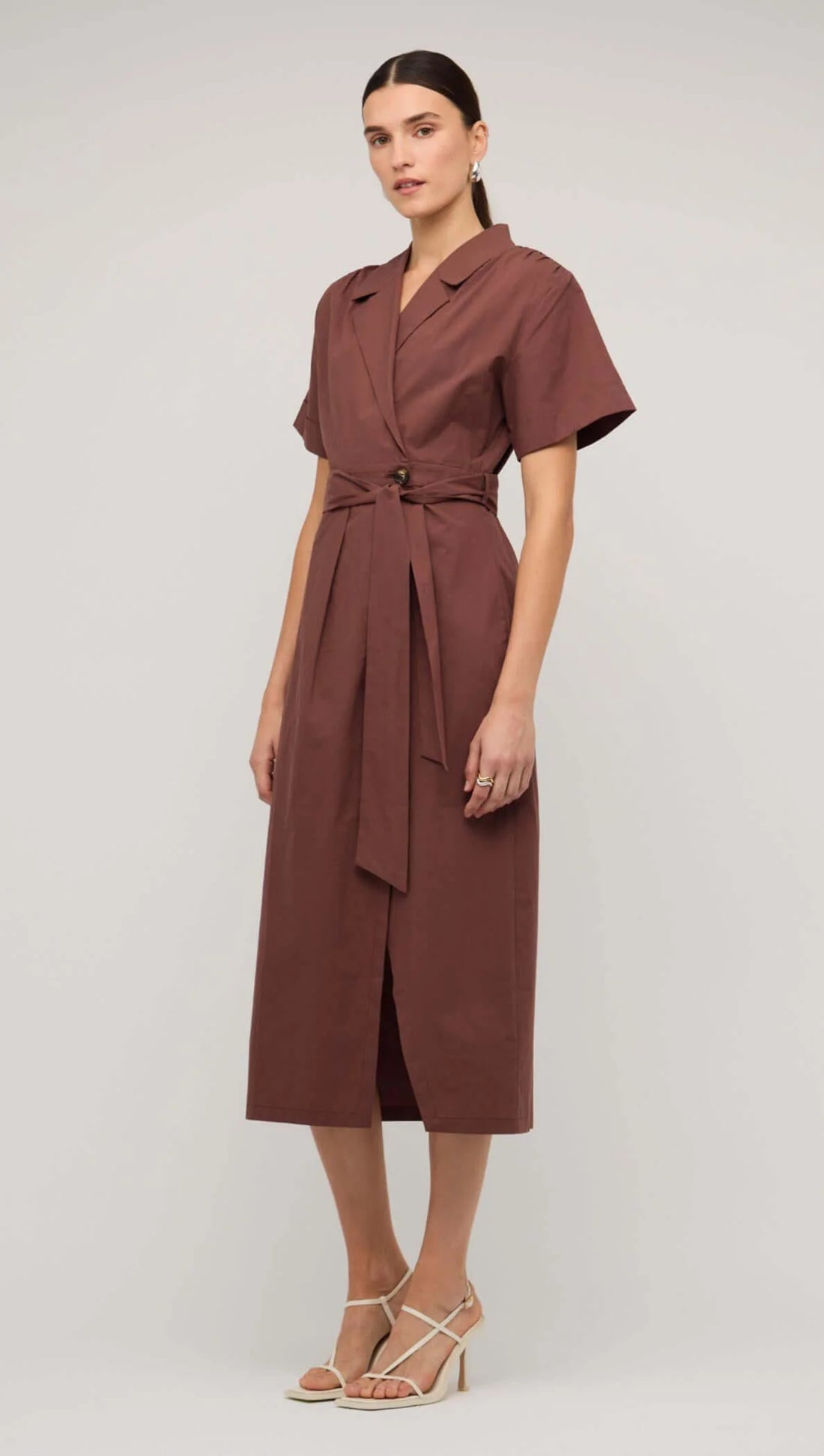 STAPLE THE LABEL - Ishtar Wrap Shirt Dress.   Brown