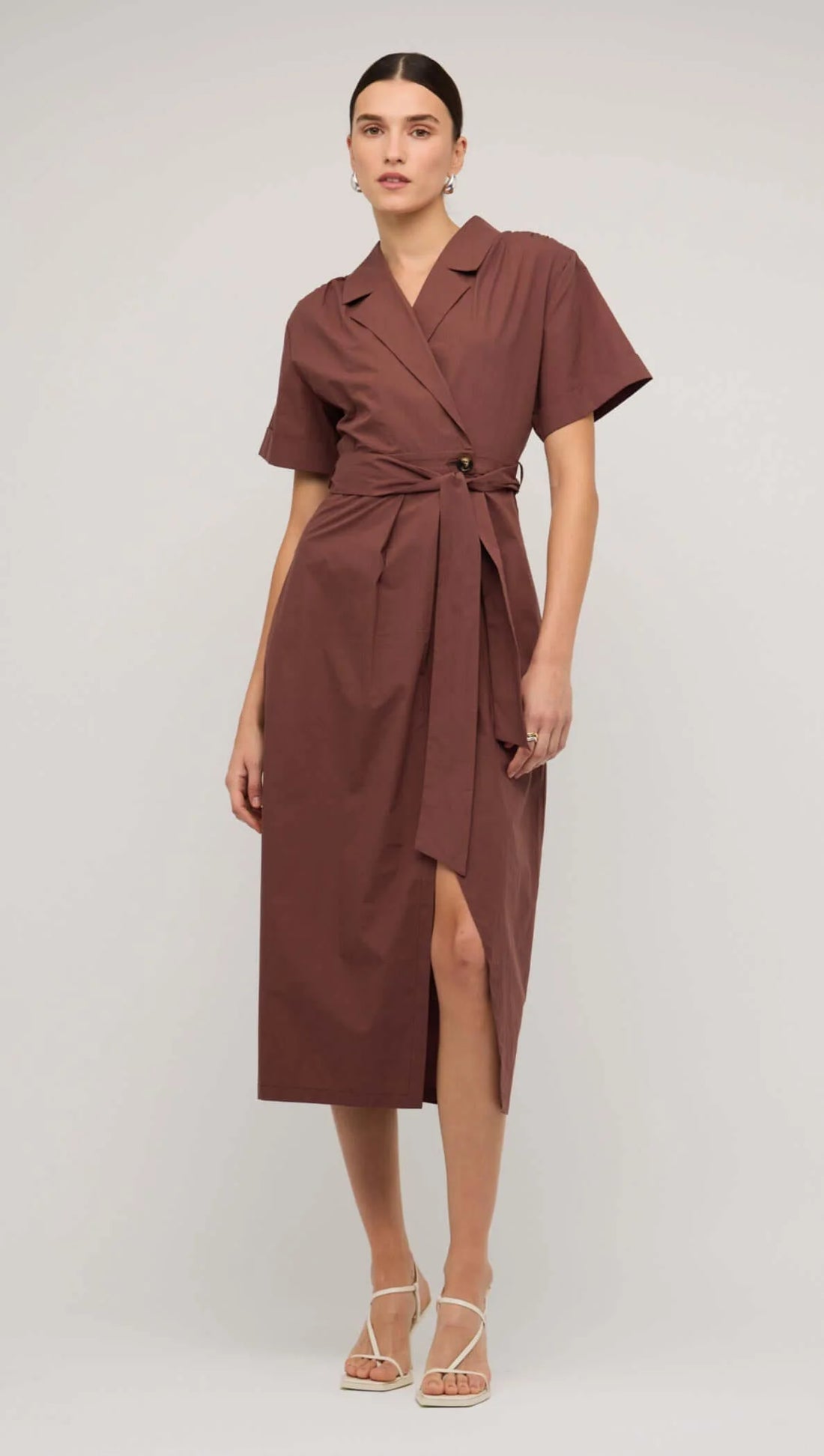 STAPLE THE LABEL - Ishtar Wrap Shirt Dress.   Brown