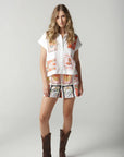 CLOTH PAPER SCISSORS - Rodeo Patch Cap Sleeve Shirt.  Rodeo Print