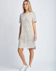 CLOTH PAPER SCISSORS- White/Twig Stripe Raglan Sleeve Dress