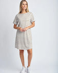 CLOTH PAPER SCISSORS- White/Twig Stripe Raglan Sleeve Dress