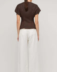 STAPLE THE LABEL -  Estelle Blouse.  Chocolate Brown Linen Pleated V Neck Blouse.