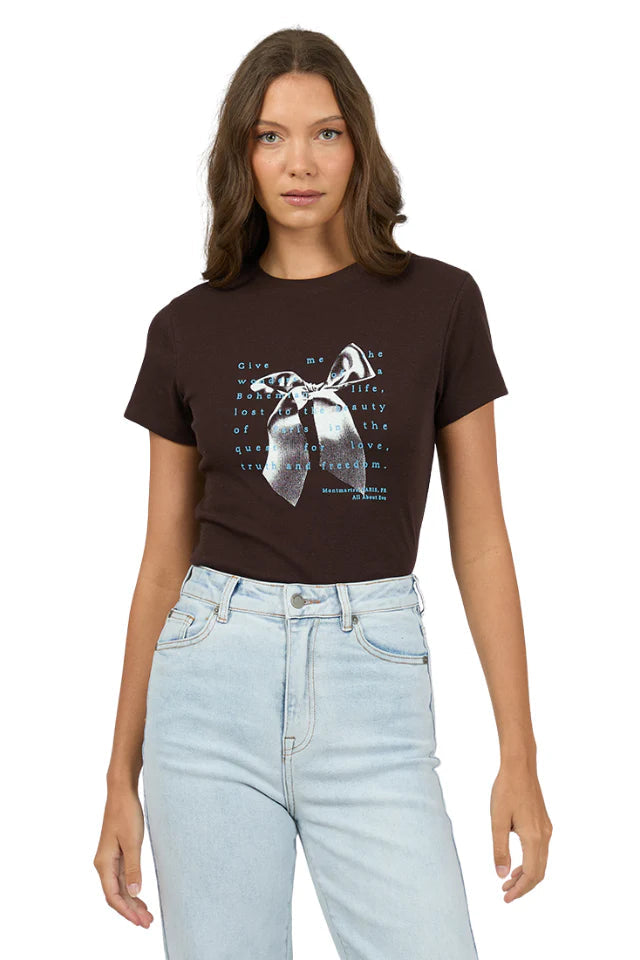 ALL ABOUT EVE-  Clover Baby Tee.  Brown