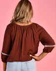 GO GIRL- Milkmaid Top.  Chocolate.