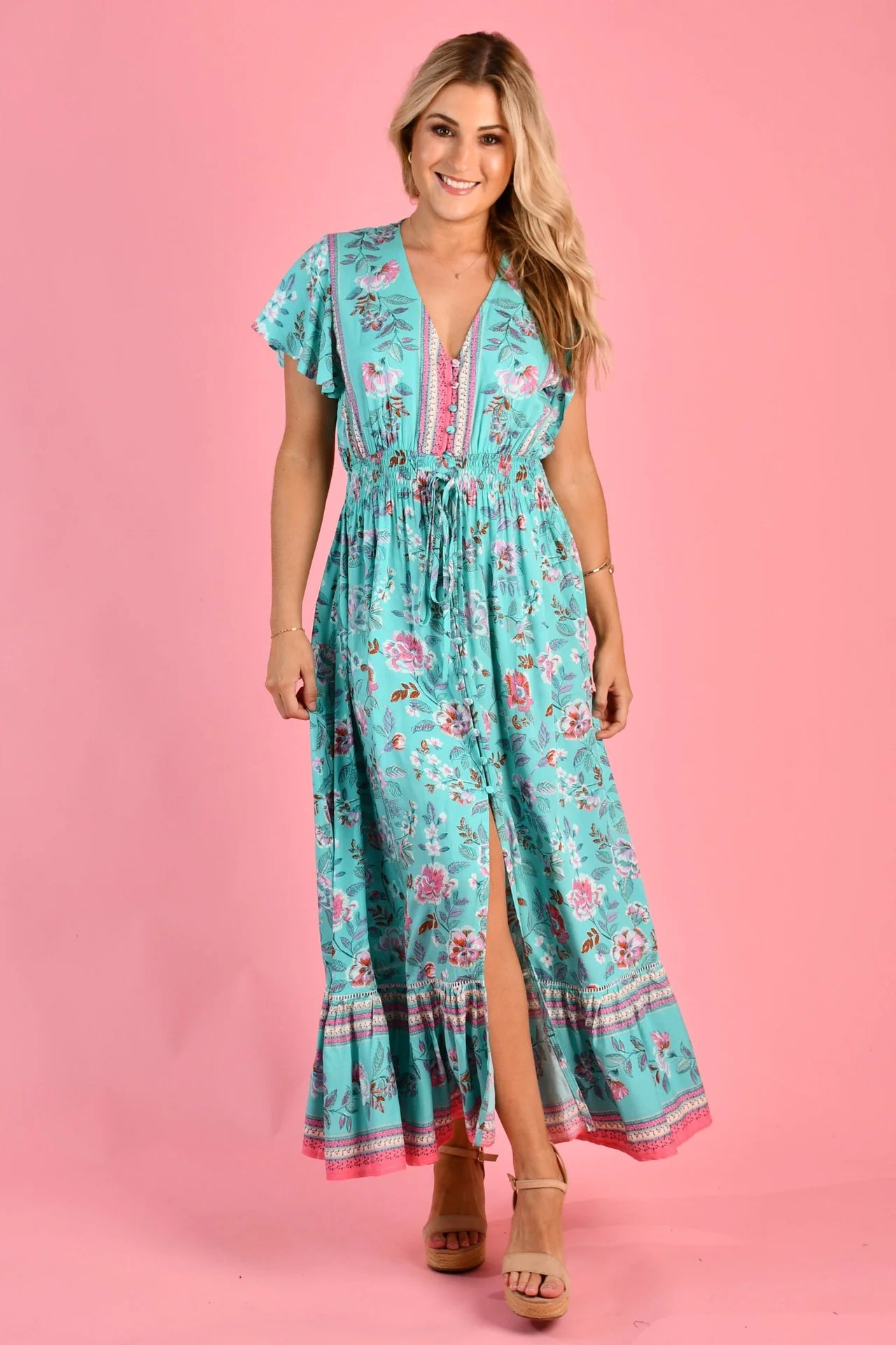 JAR OF HEARTS- Gigi Maxi Dress.  Bubblegum Roses