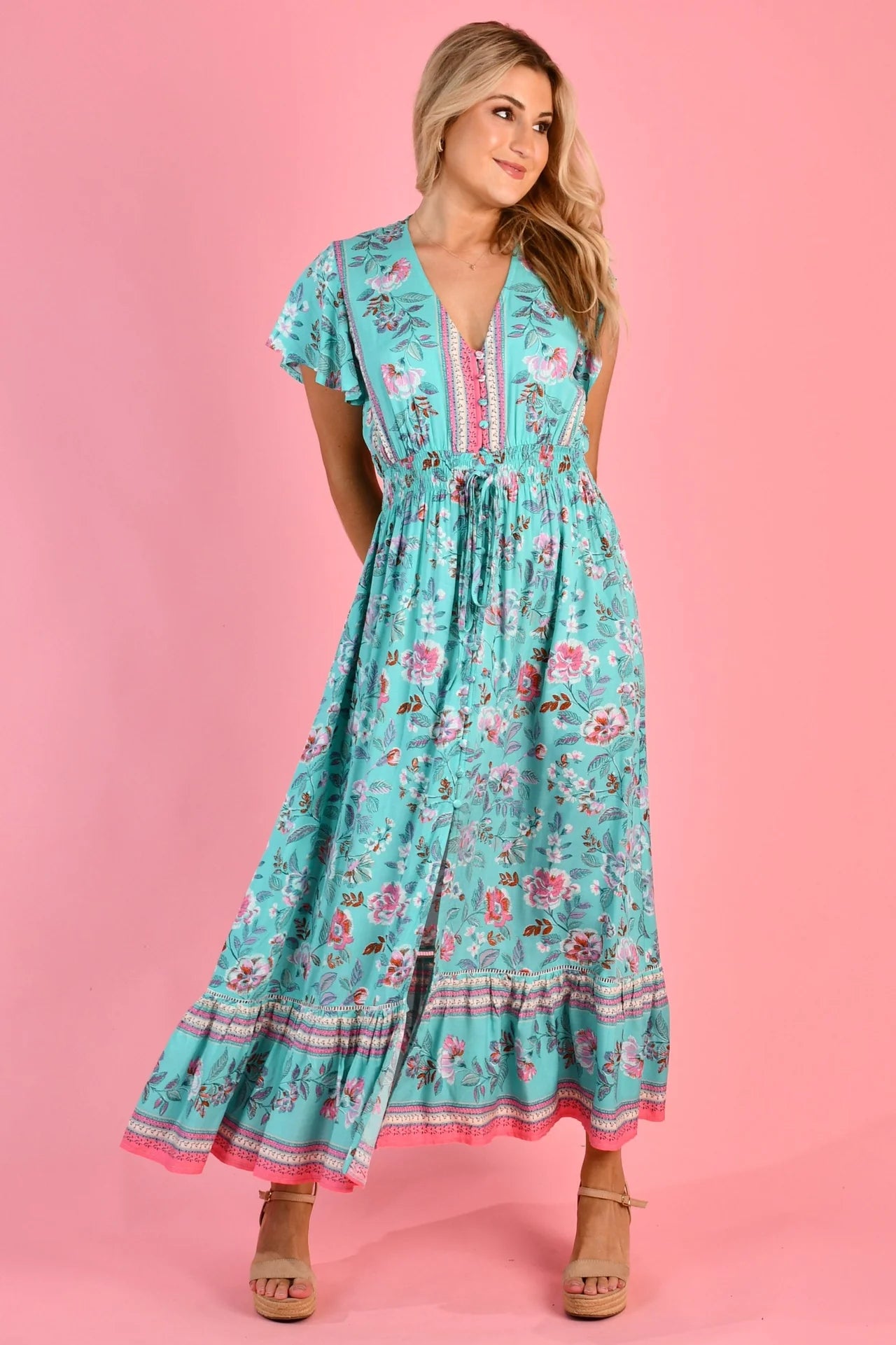 JAR OF HEARTS- Gigi Maxi Dress.  Bubblegum Roses