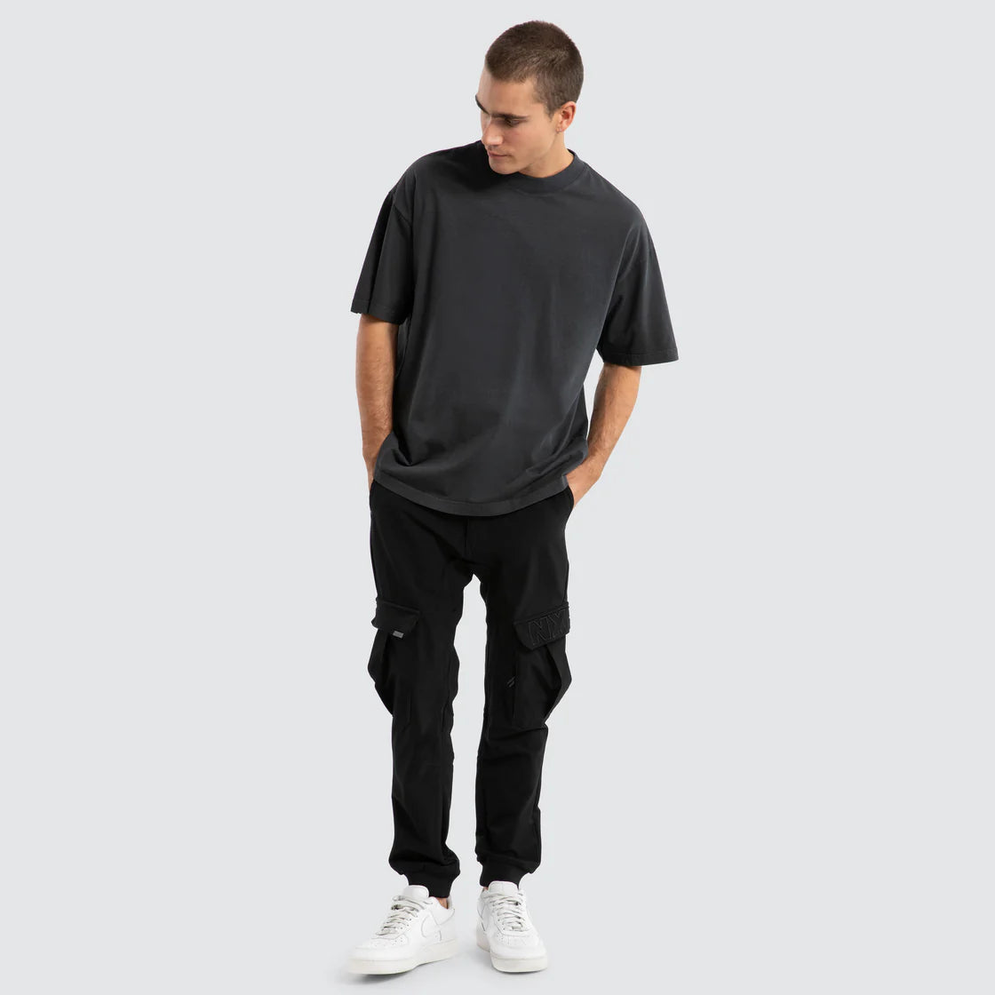 NENA AND PASADENA - F150  Slim Nylon Cargo Jogger.  Black NPP010