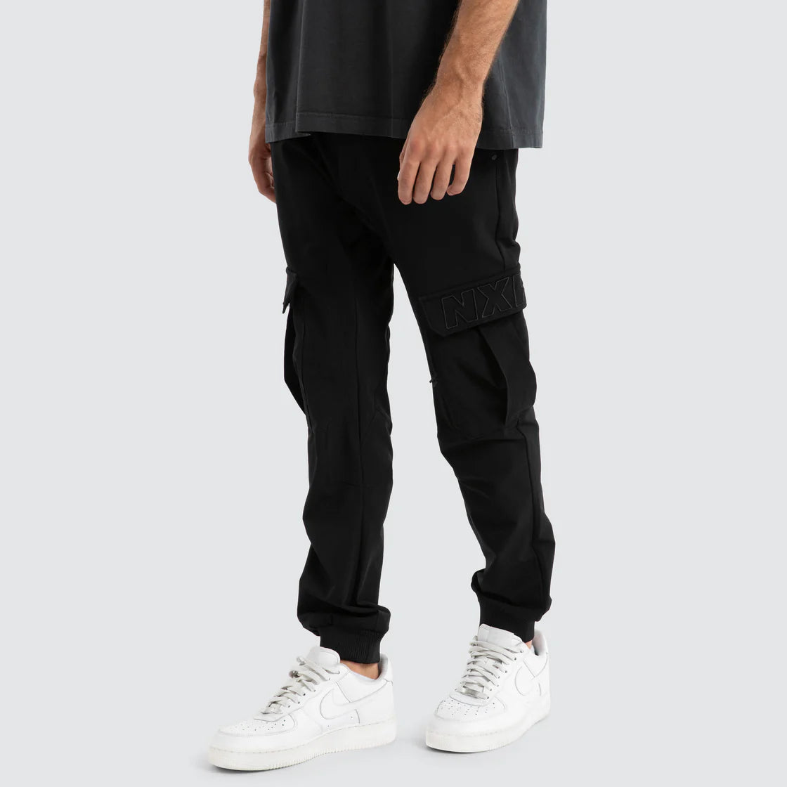 NENA AND PASADENA - F150  Slim Nylon Cargo Jogger.  Black NPP010