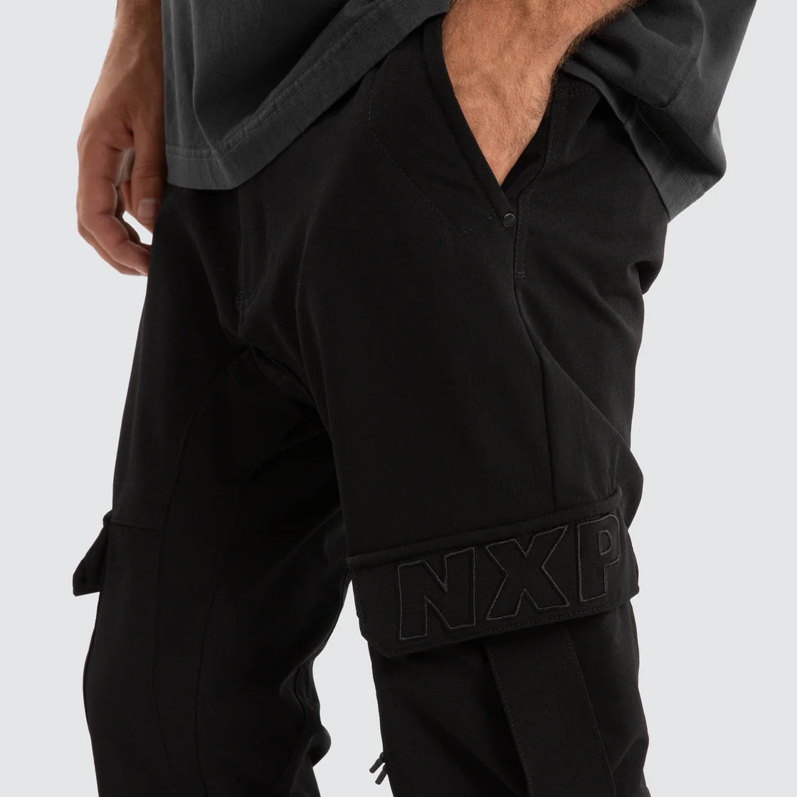 NENA AND PASADENA - F150  Slim Nylon Cargo Jogger.  Black NPP010