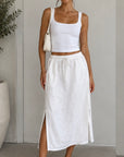 CLOTH + PAPER + SCISSORS - Folk Side Split Skirt - Optical White