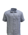 BACK BAY - Linen Stripe Short Sleeve Shirt - Aqua
