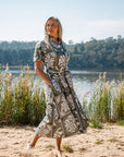 GOONDIWINDI COTTON - Maxi Framed Shirt Dress.  Green Print