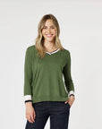 GORDON SMITH Harvard V Neck Jumper - Khaki