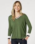 GORDON SMITH Harvard V Neck Jumper - Khaki
