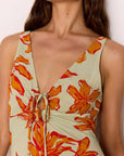 MINK PINK - Green & Orange Floral Keyhole Estelle Midi Dress