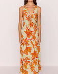 MINK PINK - Green & Orange Floral Keyhole Estelle Midi Dress