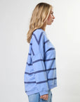 STELLA + Gemma - Newport Relaxed Crew - Cornflower Baby Cross Stripe