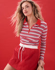 CARTEL & WILLOW - Avery Zip Long Sleeve - Red Multi Stripe