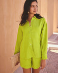 HOLMES & FALLON - Linen Blend Long Sleeve Shirt - Lime Green