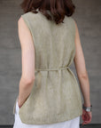 EIGHT SEPTEMBER - Tie Waist Linen Top - Moss