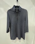 EQUNIOX - 3/4 Sleeve Yarn Dyed Stripe Cotton Top with 1/2 zip - Navy/White