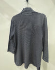 EQUNIOX - 3/4 Sleeve Yarn Dyed Stripe Cotton Top with 1/2 zip - Navy/White