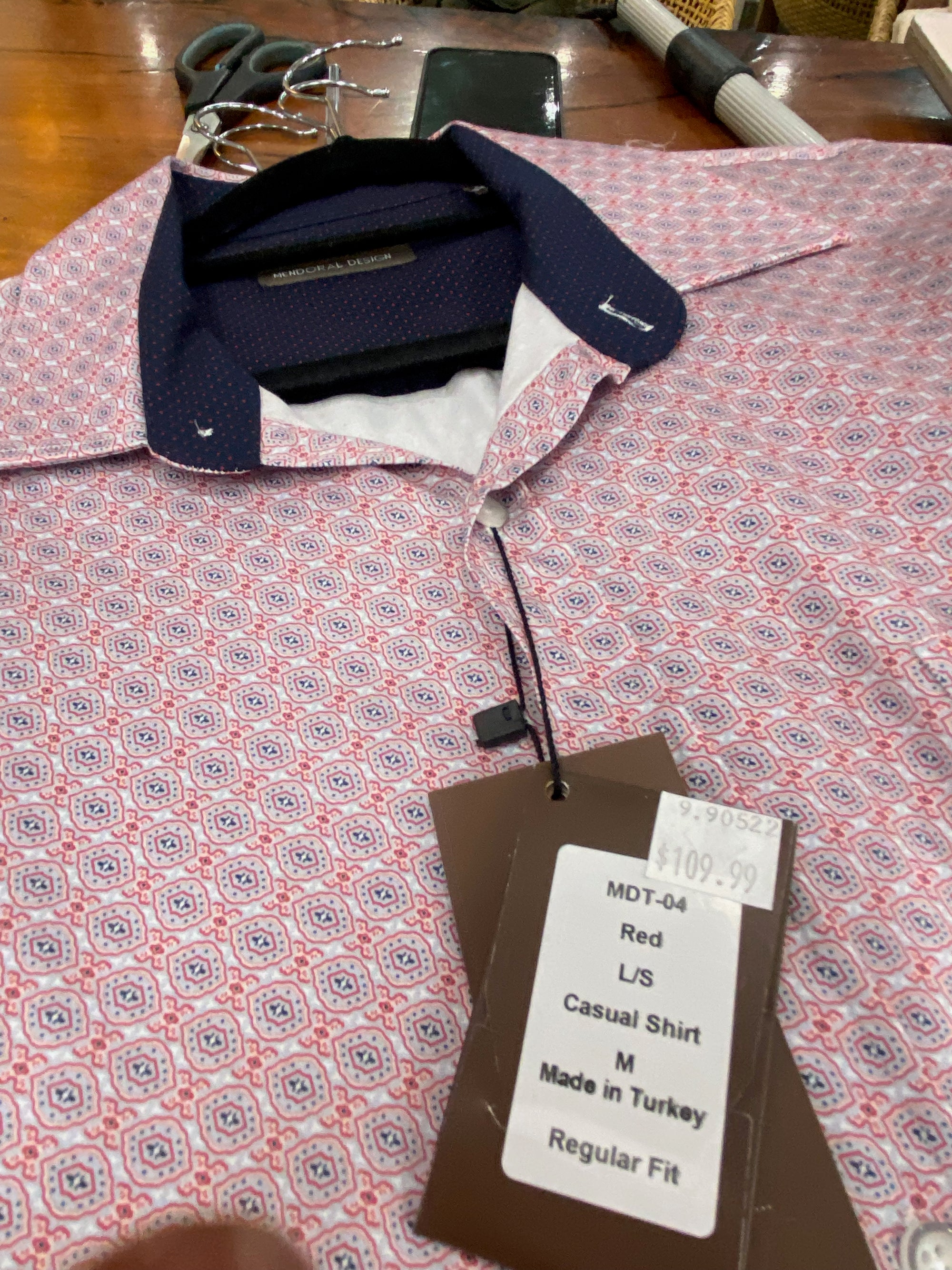 MENDORAL SHIRTS- Red Patterned Long Sleeved Casual Shirt.