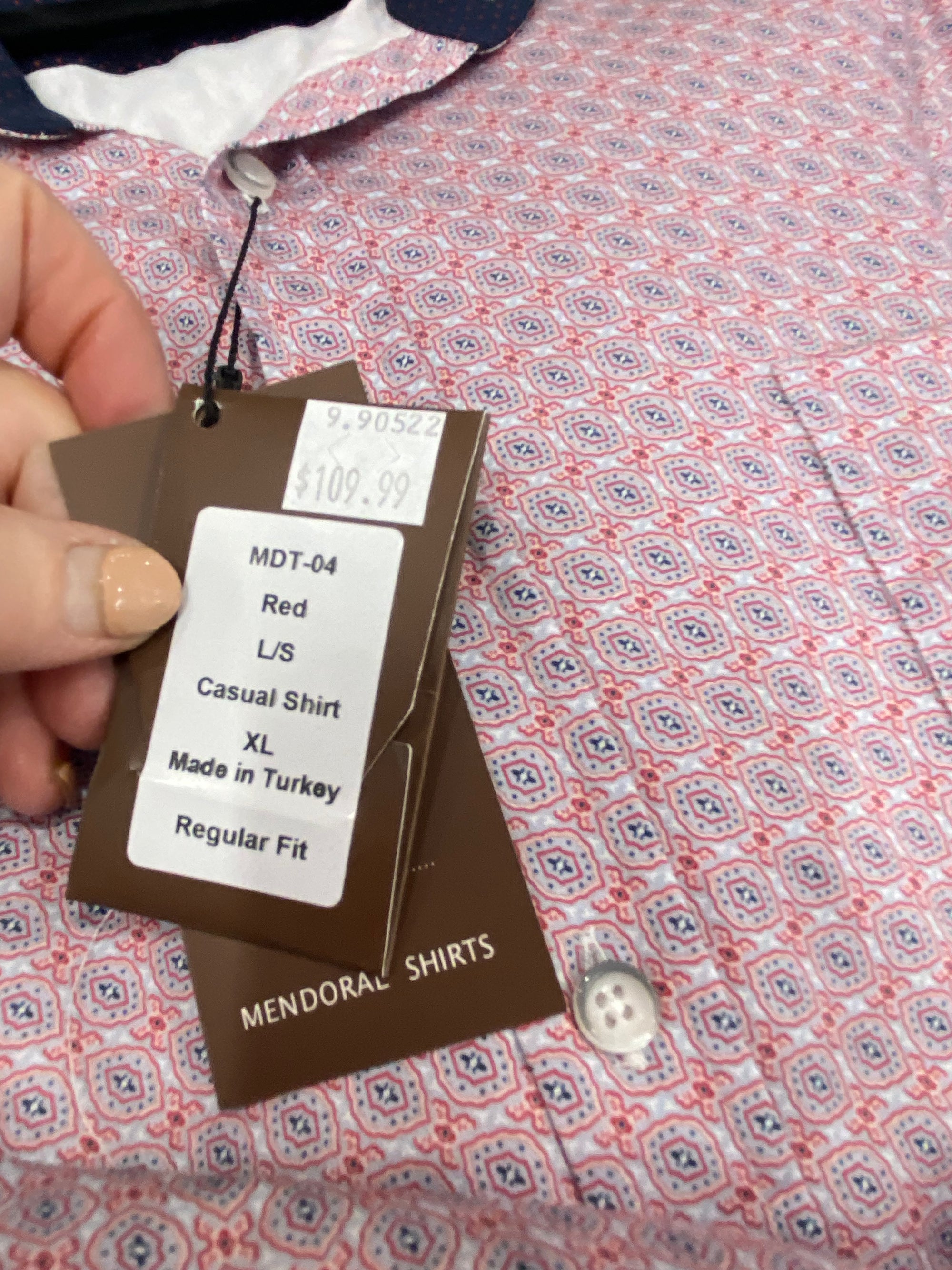 MENDORAL SHIRTS- Red Patterned Long Sleeved Casual Shirt.