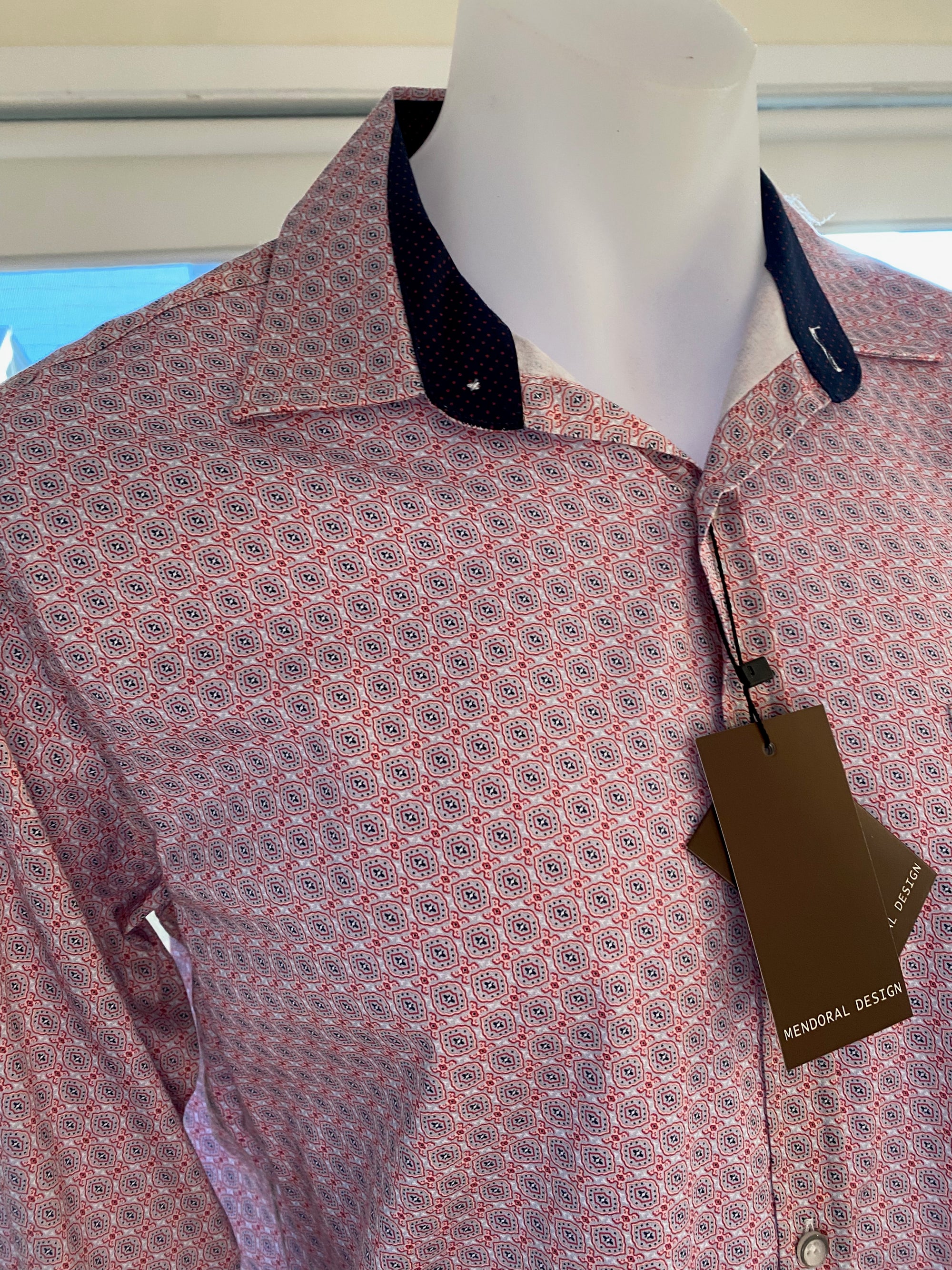 MENDORAL SHIRTS- Red Patterned Long Sleeved Casual Shirt.