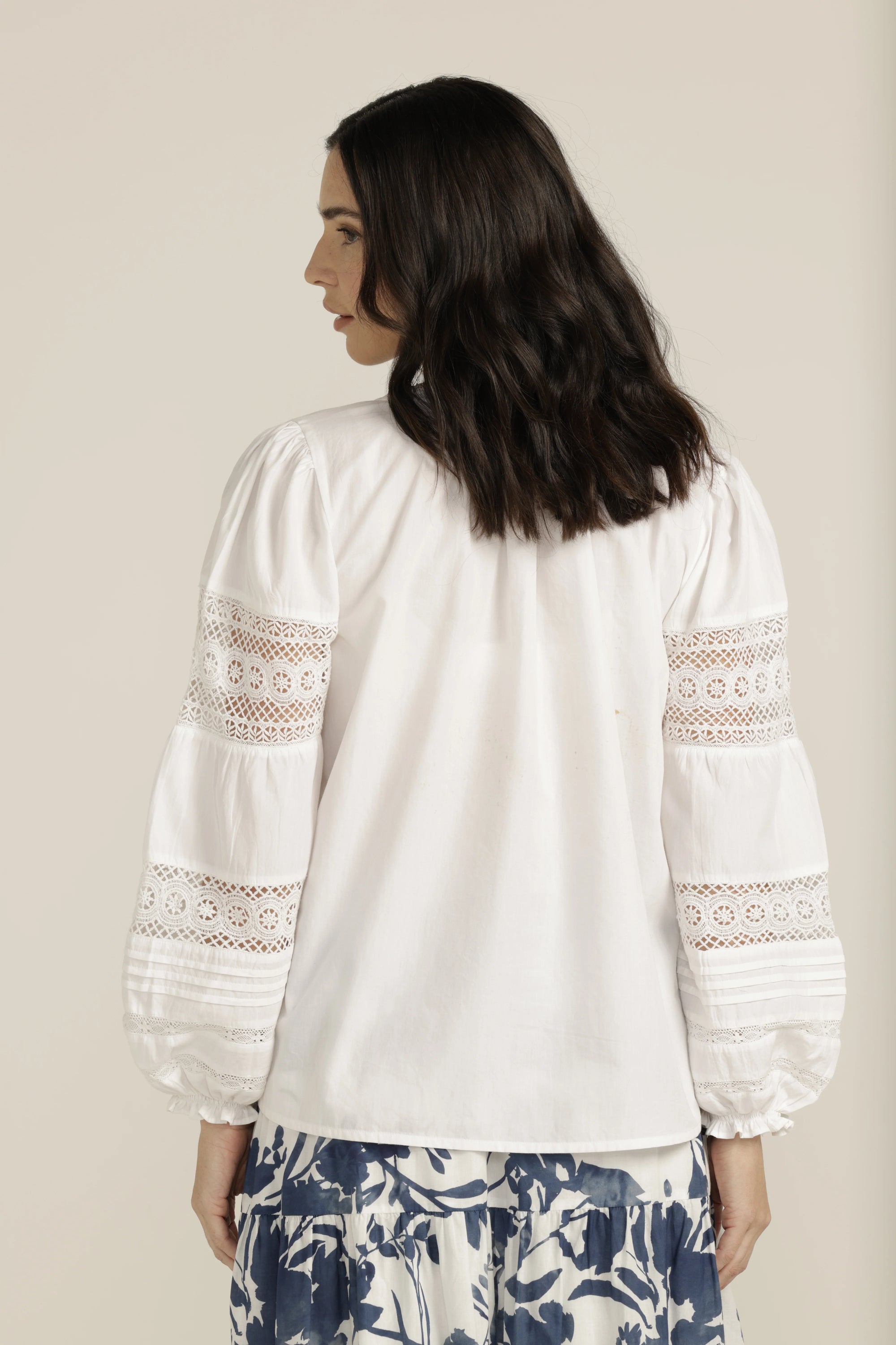 GOONDIWINDI COTTON-  Lace Insert Blouse.  White