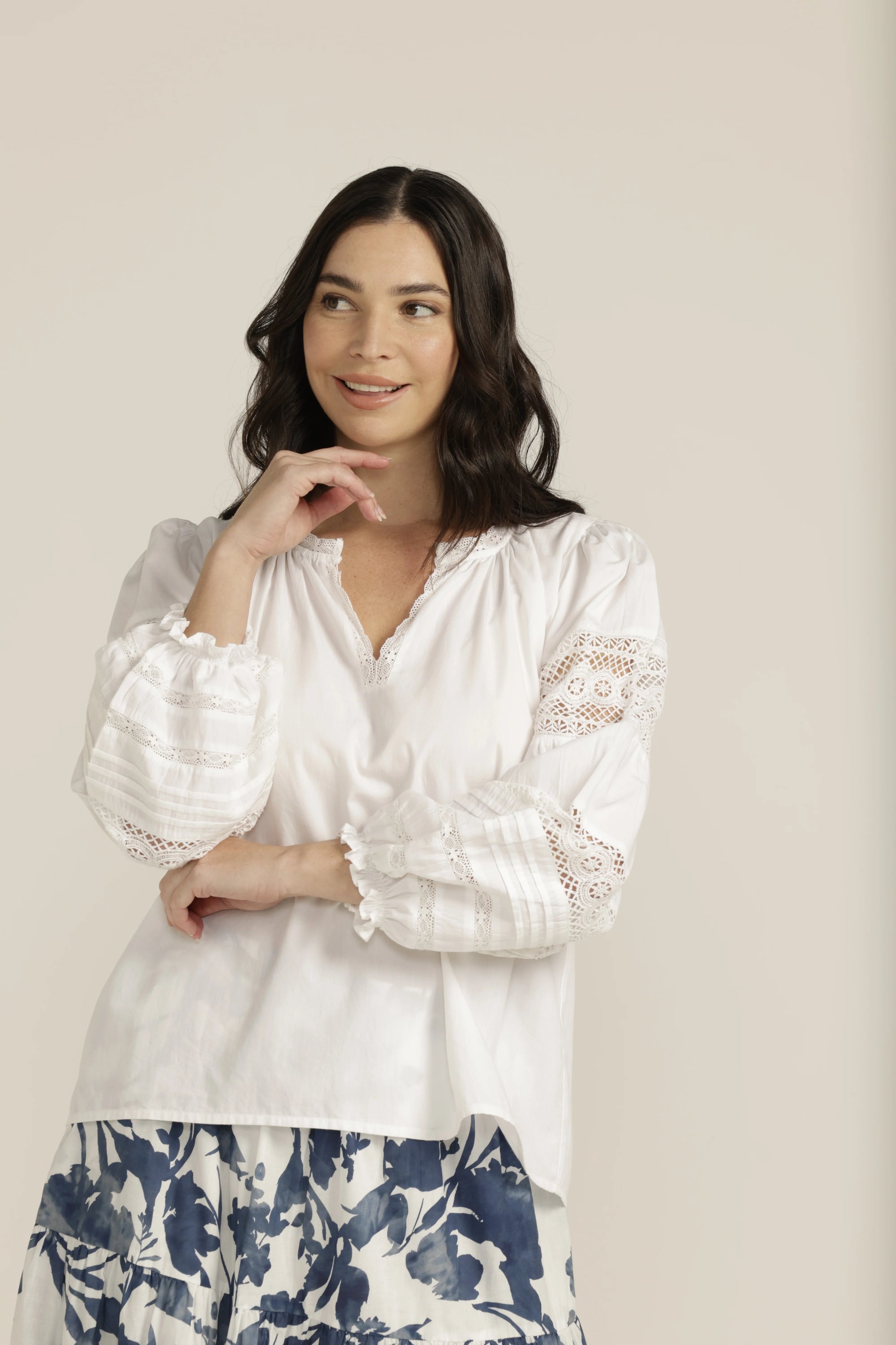 GOONDIWINDI COTTON-  Lace Insert Blouse.  White