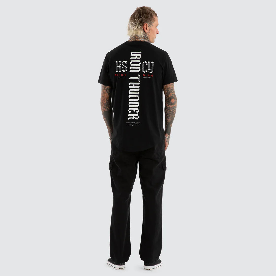 NENA AND PASADENA- Iron Thunder Dual Curved Tee.  Jet Black