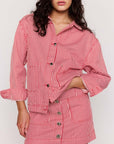 MINK PINK - Freya Stripe Denim Jacket - Red Stripe