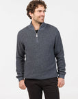 NATIVE WORLD- POSSUM AND MERINO Textured Half Zip Sweater. SKY (Blue)
