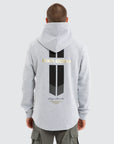 NENA AND PASADENA- Gold Line Dual Curved Hoodie. Grey Marle