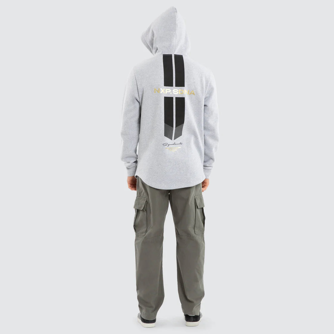 NENA AND PASADENA- Gold Line Dual Curved Hoodie. Grey Marle
