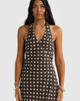 ORTC - Elise Linen Wrap Full Length Dress. Carob Polkadot