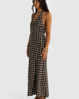 ORTC - Elise Linen Wrap Full Length Dress. Carob Polkadot