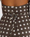 ORTC - Elise Linen Wrap Full Length Dress. Carob Polkadot