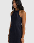 ORTC - Jessie Linen Gathered Neck Dress. French Navy