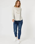 THREADZ BASICS- Riviera Long Sleeve Tee Natural/White