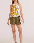 MINK PINK-  Zuri Halter Neck Cami White Palm Print